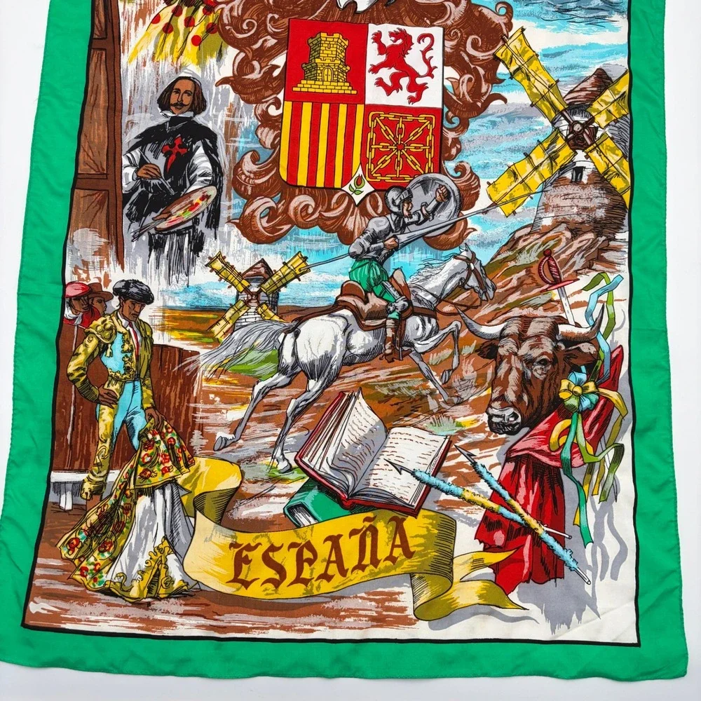Vintage Artesania Textil España Spain Souvenir Scarf Green Border 28x17.5 New